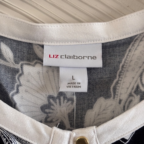 Liz Claiborne NWT Women's SZ L Navy Blue w/ White Floral Paisley Tank Top - Picture 6 of 13